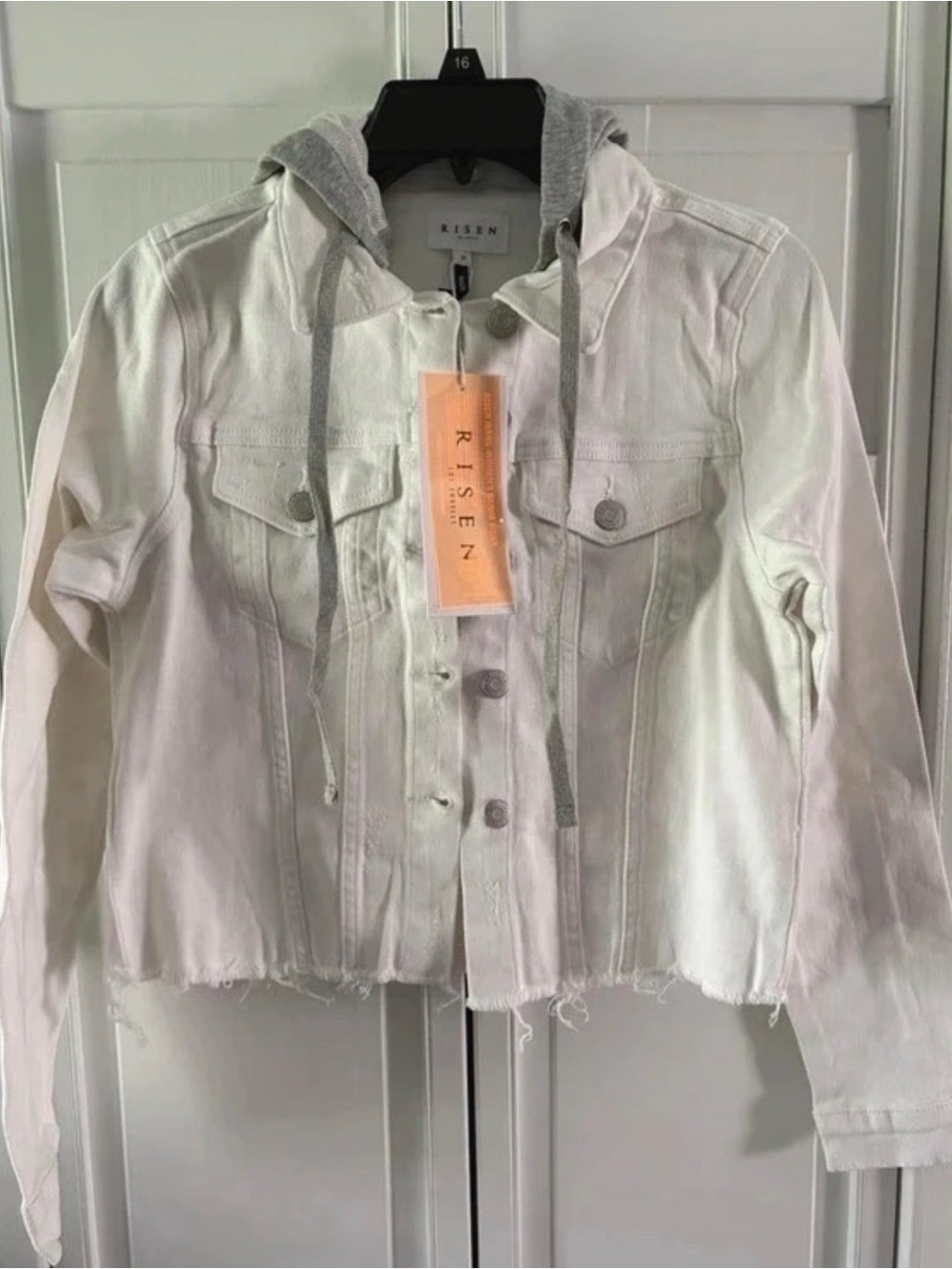 Risen White Denim Jacket with Gray Hooded Liner